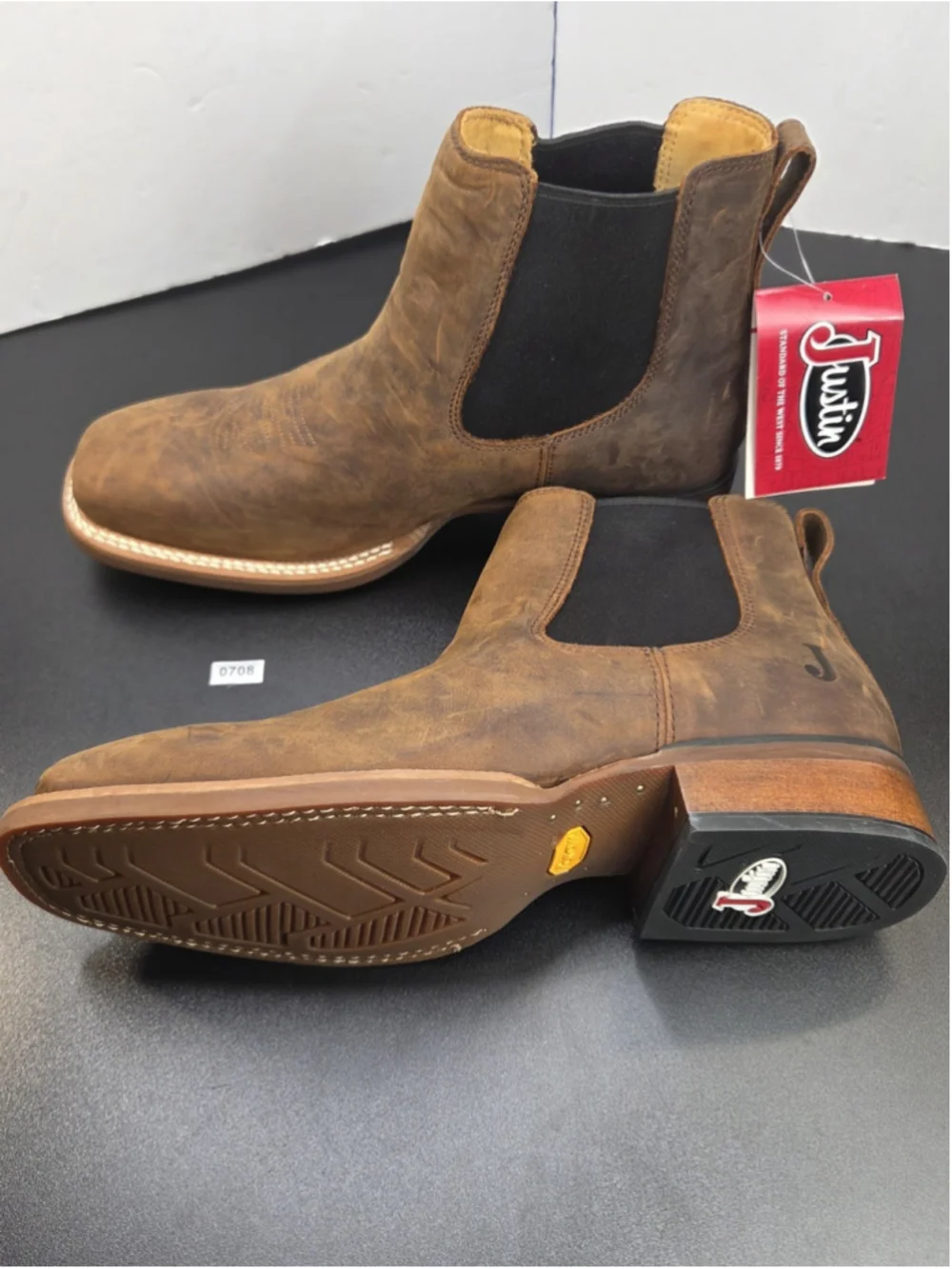 Justin FN4150 Men’s Chelsea Western Boots Brown Leather Slip On Size 11D NWT 708